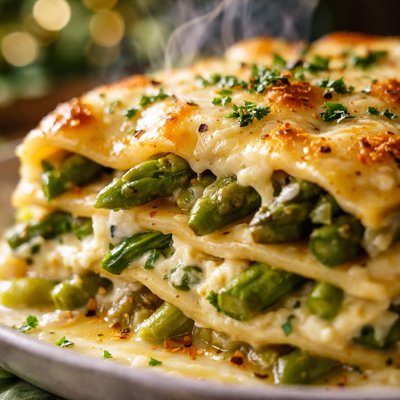 Image of Low Cal Garlic Asparagus Lasagna
