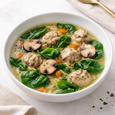 Image of Low Calorie Spinach Mushroom Wedding Soup