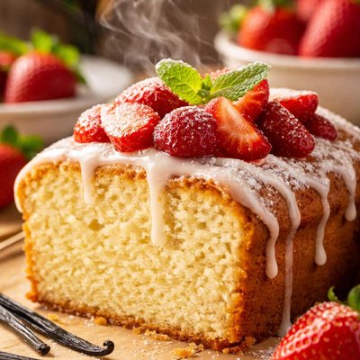 Image of Luscious Vanilla Pound Cake with Strawberry Variation