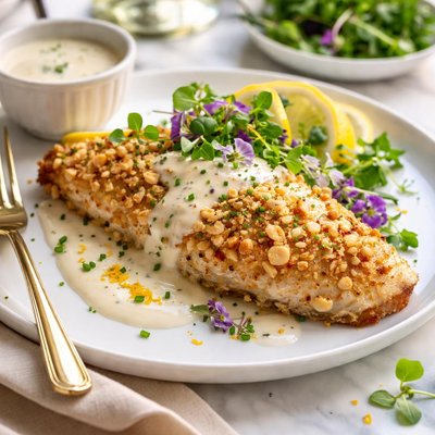 Image of Macadamia Crusted Tilapia with White Chocolate Beurre Blanc