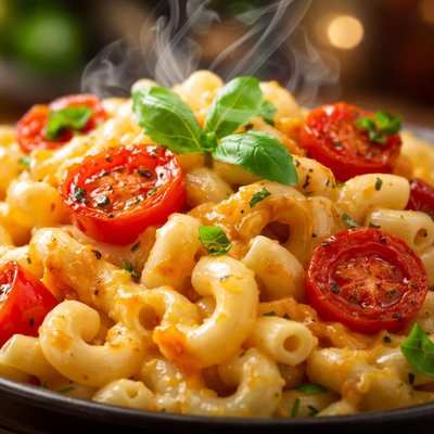 Image of Macaroni Cheese with Tomato and Basil