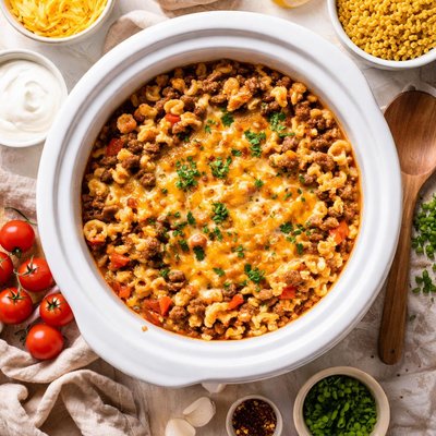 Image of Macaroni Hamburger One Dish Crock Pot Casserole