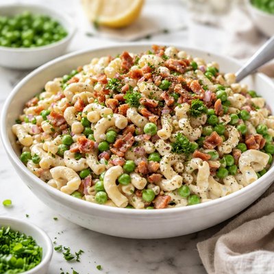 Image of Macaroni Salad with Bacon Peas and Creamy Dijon Dressing