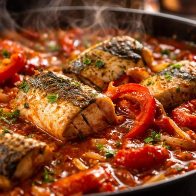 Image of Mackerel or Tuna and Red Pepper Stew