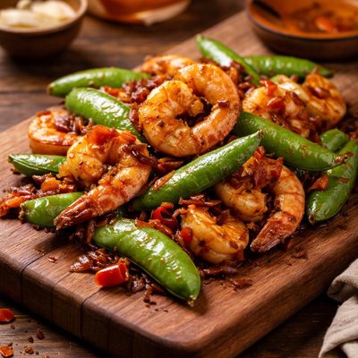 Image of Malaysian Fried Shrimp with Sugar Snap Pea Pods