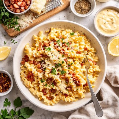 Image of Malfadine Alla Romana Pasta with Bacon and Cheese Sauce