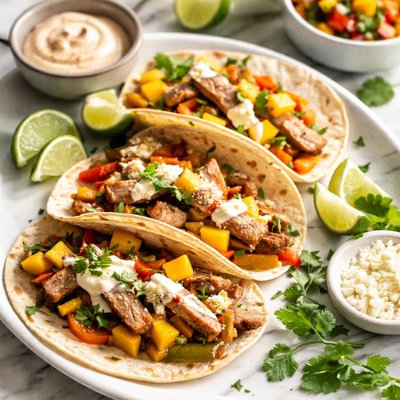 Image of Mango Pork Fajitas with Chipotle Sour Cream