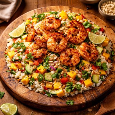 Image of Mango Rice Salad with Grilled Shrimp