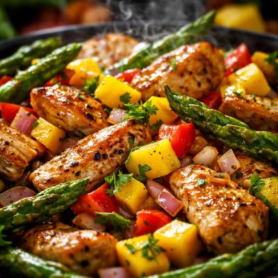 Image of Mango Salsa Chicken Stir Fry Asparagus