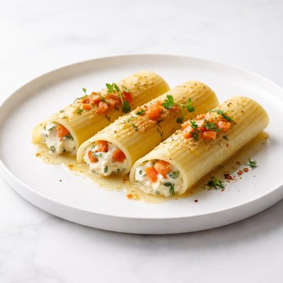 Image of Manicotti Shells Filled with Cheese and Smoked Salmon Bits