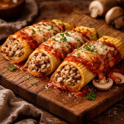 Image of Manicotti W Turkey Cremini Mushrooms Ricotta Cheese