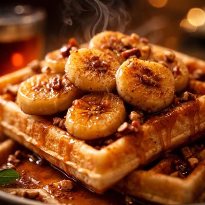 Image of Maple Glazed Bananas with Waffles