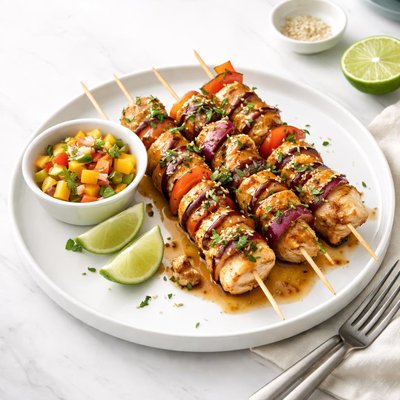 Image of Maple Glazed Chicken Kabobs with Sweet Jalapeno Salsa