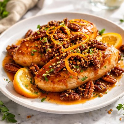 Image of Maple Orange Chicken with Peppered Pecans