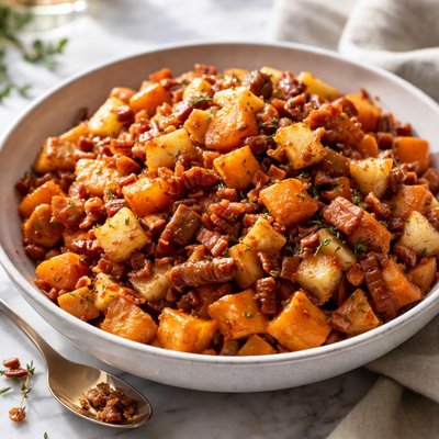 Image of Maple Sweet Potatoes with Apple and Bacon