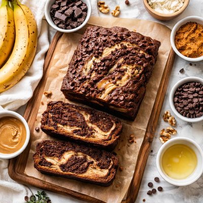 Image of Marbled Chocolate Banana Bread Vegan