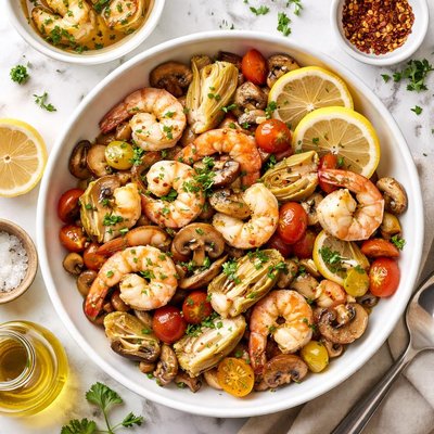 Image of Marinated Artichoke Hearts Shrimp and Mushrooms