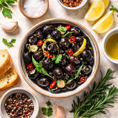 Image of Marinated Black Olives Tapas