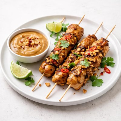 Image of Marinated Chicken Kebabs with a Peanut Satay Sauce
