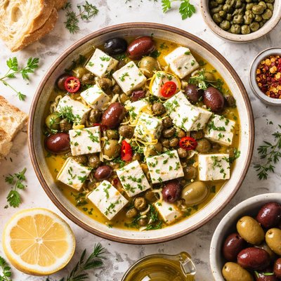 Image of Marinated Feta Cheese with Capers and Olives