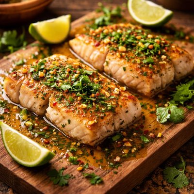 Image of Marinated Halibut with Cilantro Lime Butter Sauce