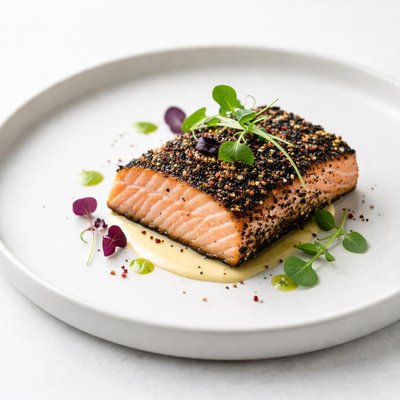 Image of Marinated Salmon Seared in a Pepper Crust