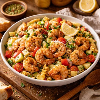 Image of Marinated Shrimp Vegetable Pasta Salad