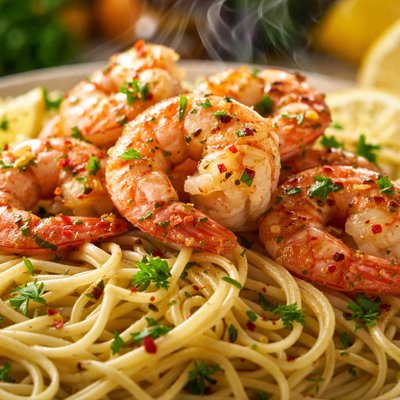 Image of Marinated Shrimp with Angel Hair Pasta