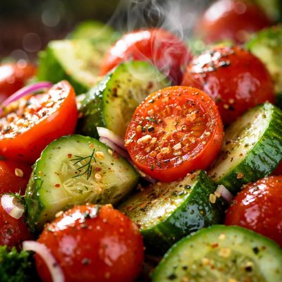 Image of Marinated Tomatoes and Cucumbers