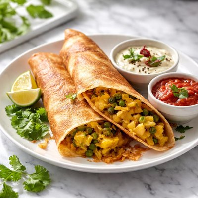 Image of Masala Dosa with Coconut Chutney South Indian Savory Crepes with Filling