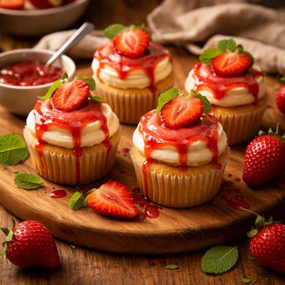 Image of Mascarpone Cupcakes with Strawberry Glaze