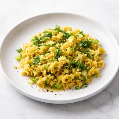 Image of Mashed Plantains with Leeks and Fresh Herbs