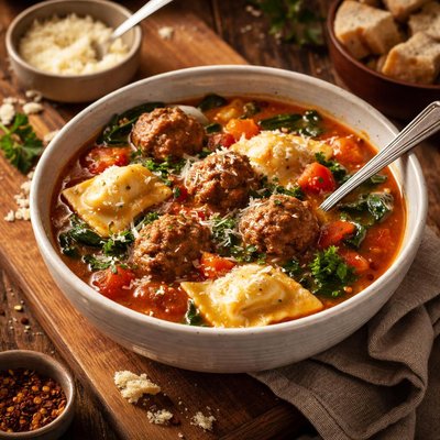 Image of Meatball and Ravioli Soup