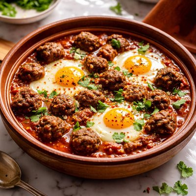 Image of Meatball Tomato and Egg Tagine Kefta Mkaouara