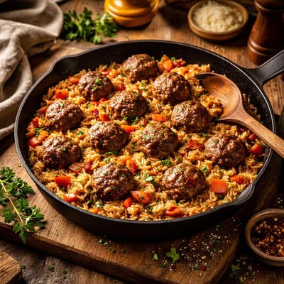 Image of Meatballs and Rice Skillet Dinner