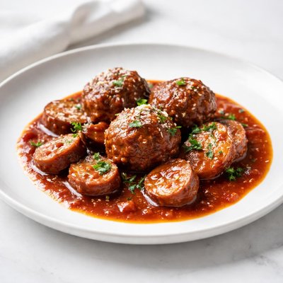 Image of Meatballs and Sausage with Chianti Sauce