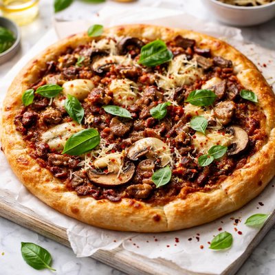 Image of Meatless Mushroom Bolognese Pizza