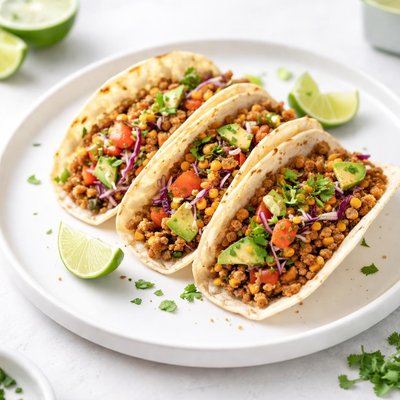 Image of Meatless Tacos with Vegetable Protein Crumbles