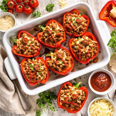 Image of Meatloaf Stuffed Red Peppers