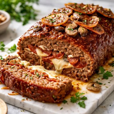 Image of Meatloaf with Mozzarella Mushrooms and Pepperoni