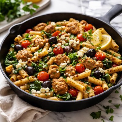 Image of Mediterranean Chicken Pasta Skillet Quick Easy