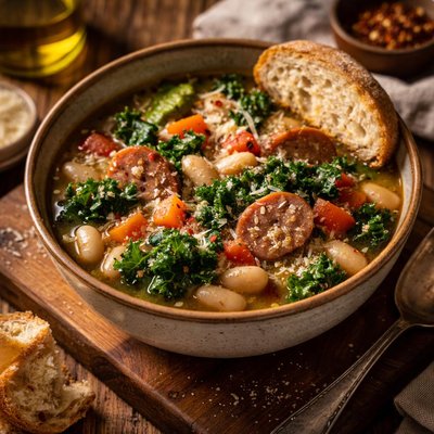 Image of Mediterranean Kale White Bean Soup with Sausage