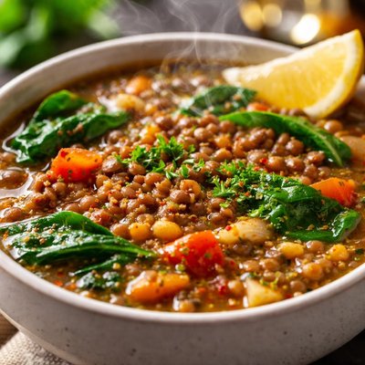 Image of Mediterranean Lentil Soup with Spinach
