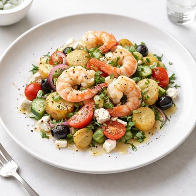 Image of Mediterranean Potato Salad with Shrimp and Feta
