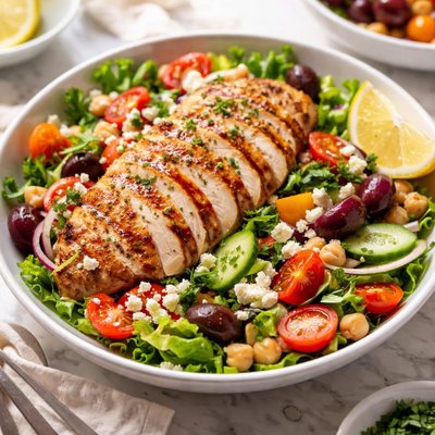 Image of Mediterranean Salad with Grilled Chicken Breasts