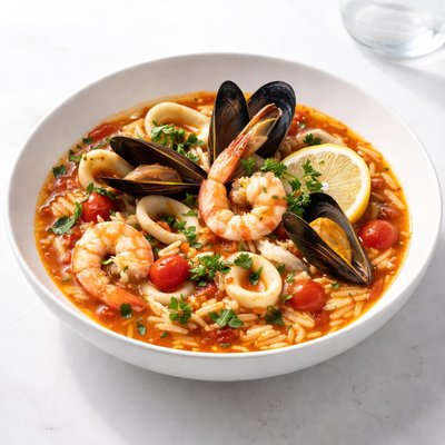 Image of Mediterranean Seafood and Orzo Soup