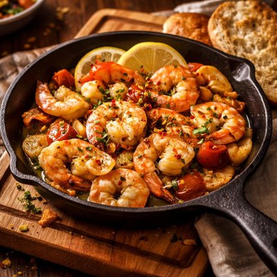 Image of Mediterranean Shrimp with Garlic Chips