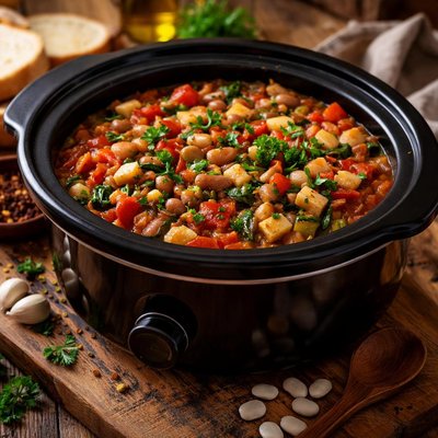 Image of Mediterranean Style Beans and Vegetables Crock Pot
