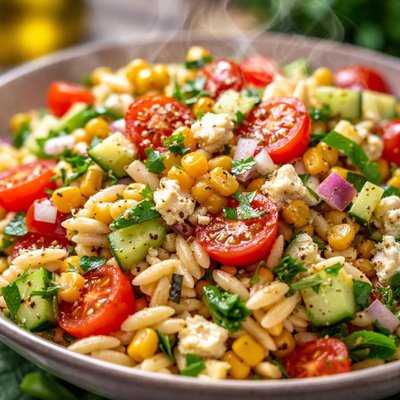 Image of Mediterranean Style Orzo Salad with Corn