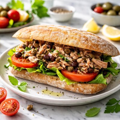 Image of Mediterranean Style Tuna and Olive Sandwich